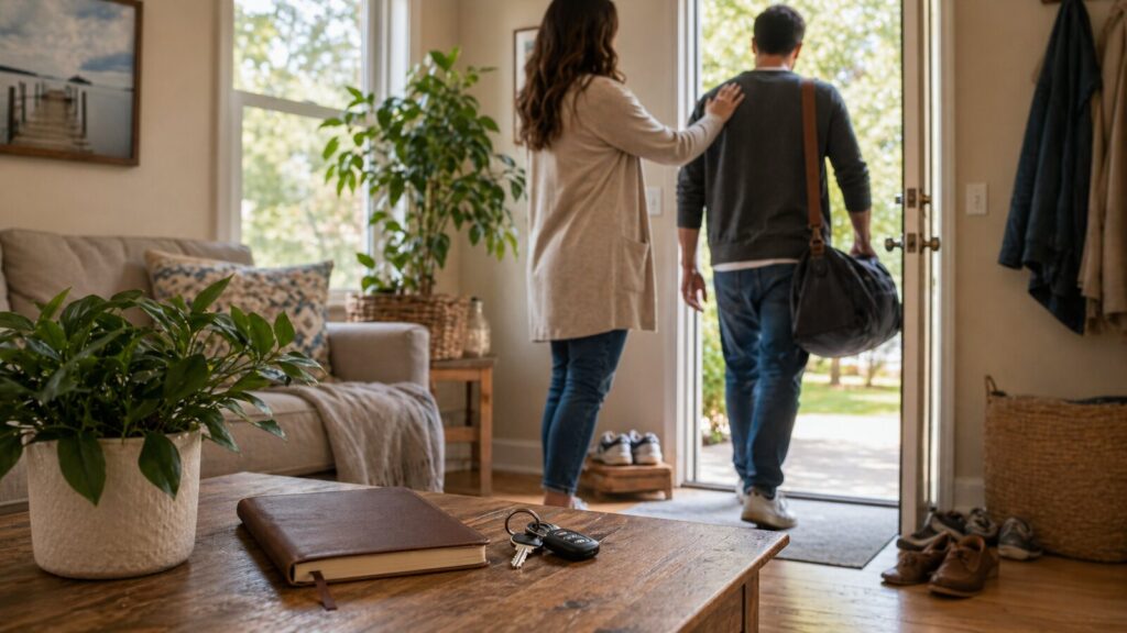 Person leaving home for an outpatient addiction treatment appointment