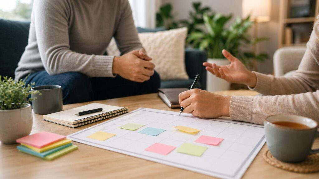Outpatient addiction treatment planning session with a counselor
