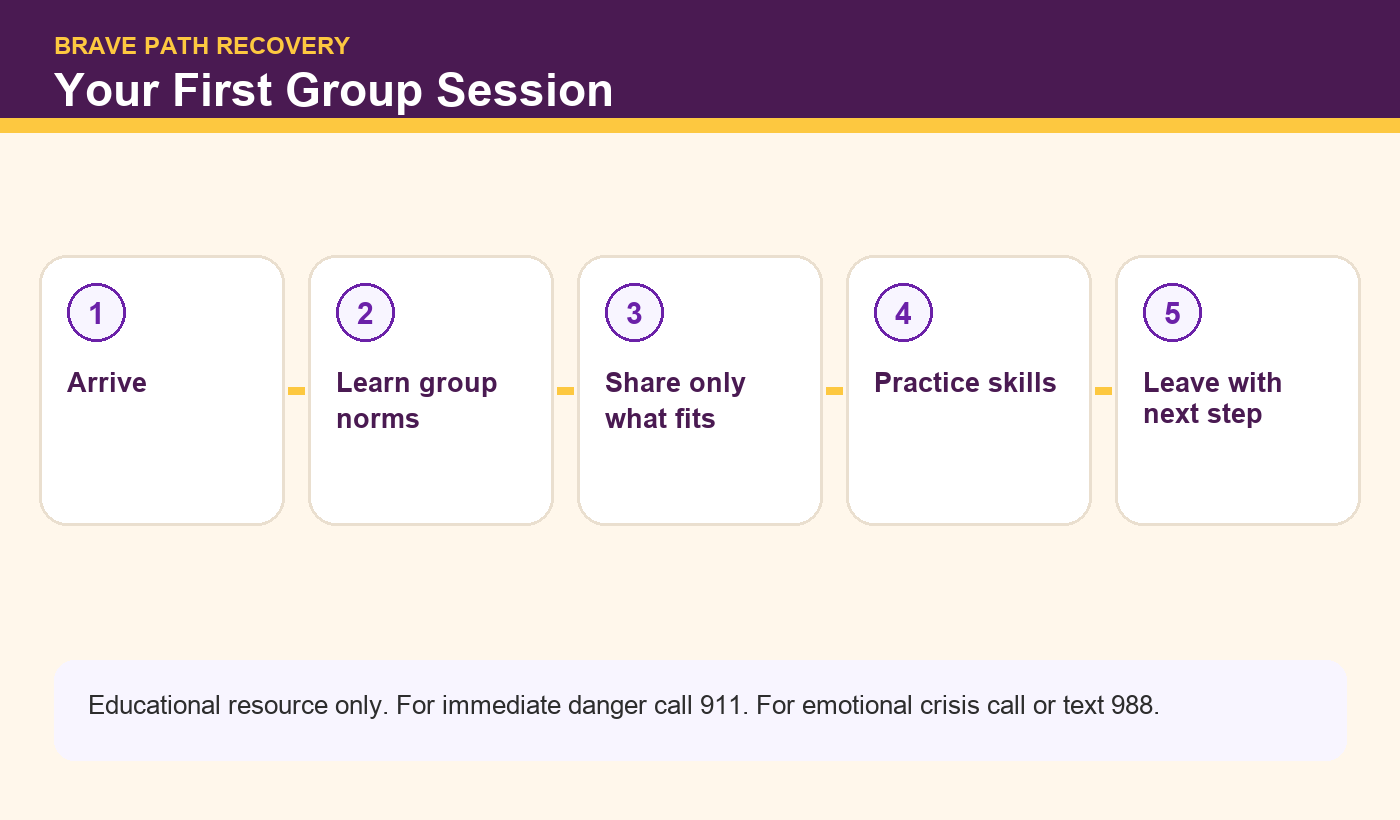 Brave Path Recovery infographic: Your First Group Session