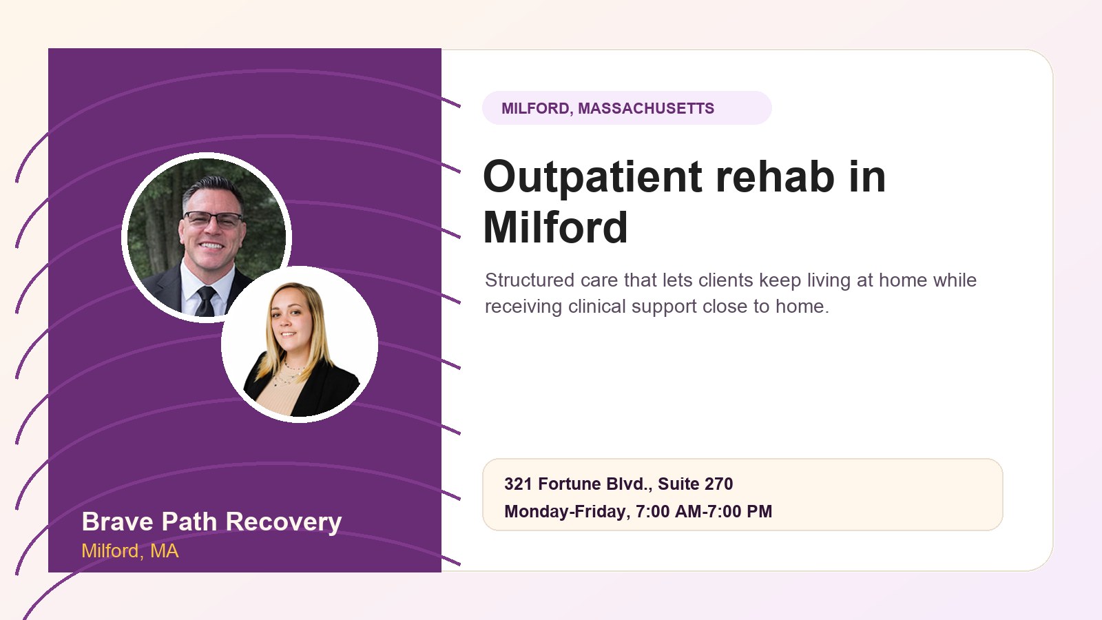 Outpatient rehab in Milford MA at Brave Path Recovery