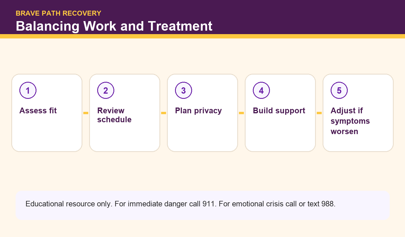 Brave Path Recovery infographic: Balancing Work and Treatment